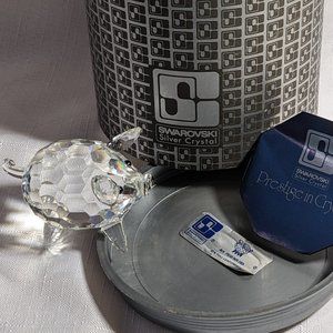 Great Vtg Swarovski Crystal Pig With Original Box Mint Reflects Light Signed
